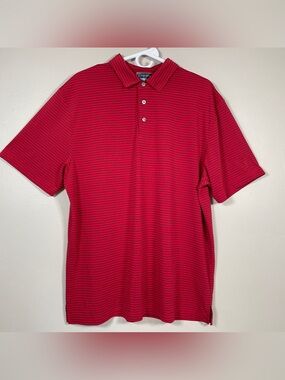 PGA TOUR Men's Performance Polo Featuring Thin Horizontal Stripes Red L / Large